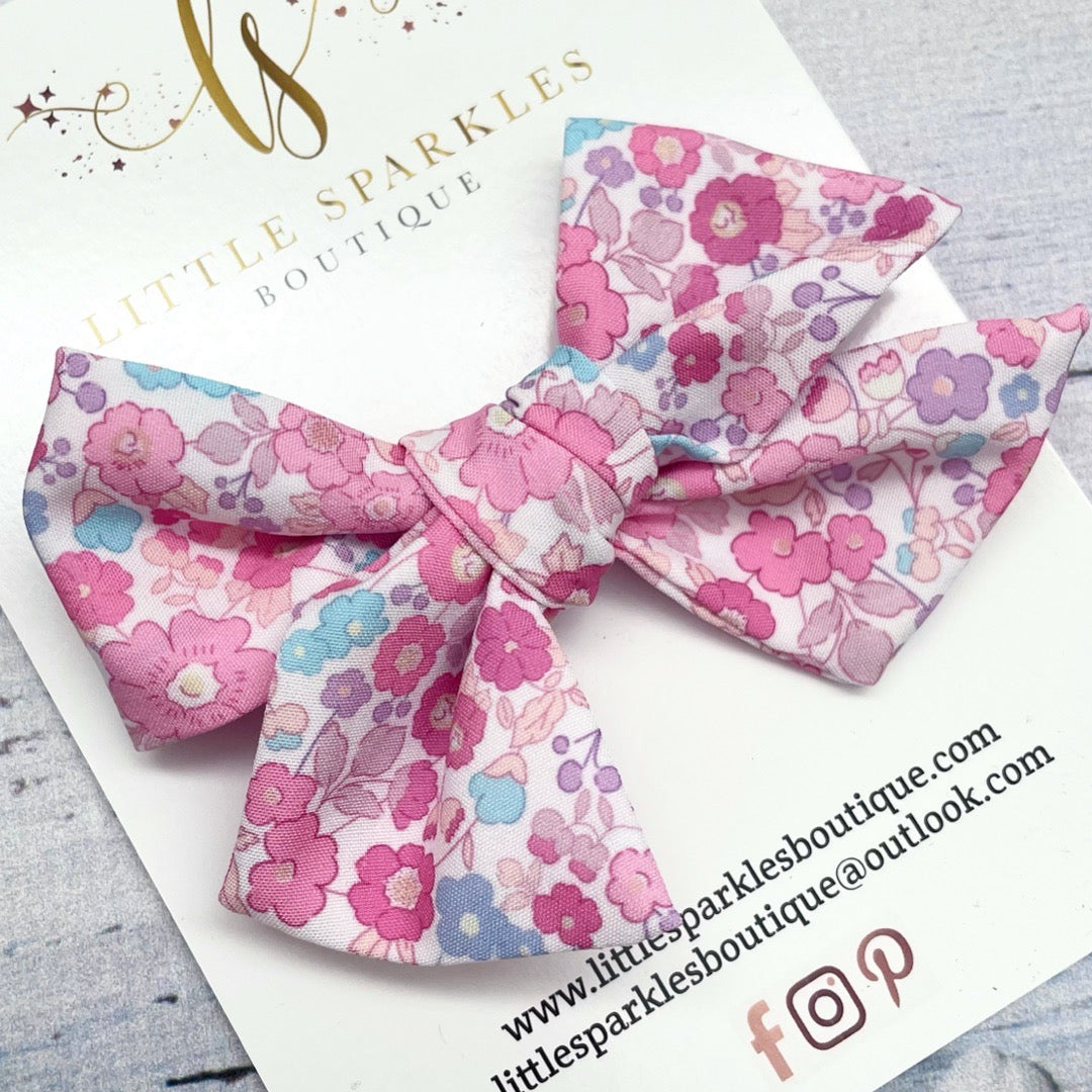 Pink Floral Fabric Tie Bow