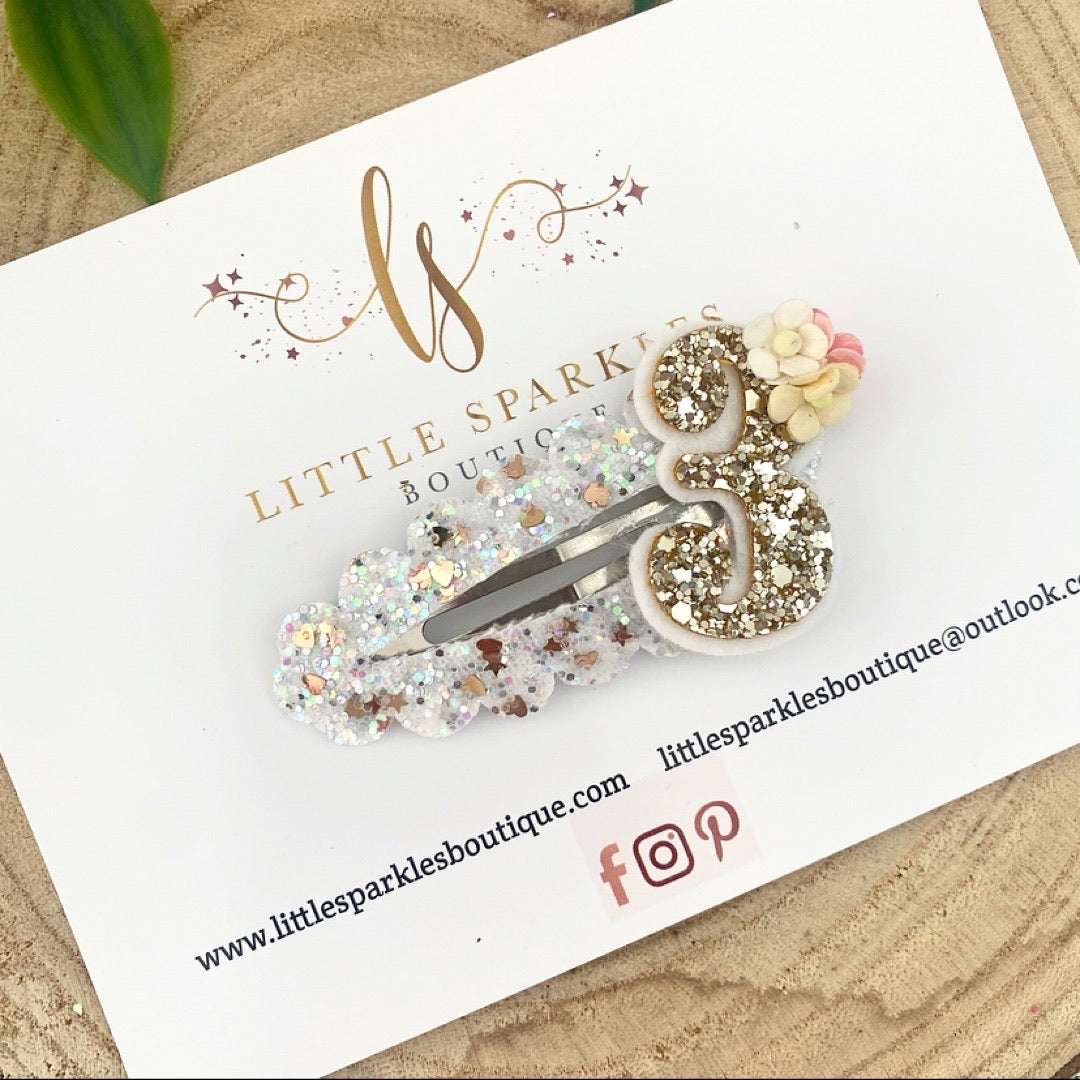 Large Cream Birthday Snap Clip (any number)