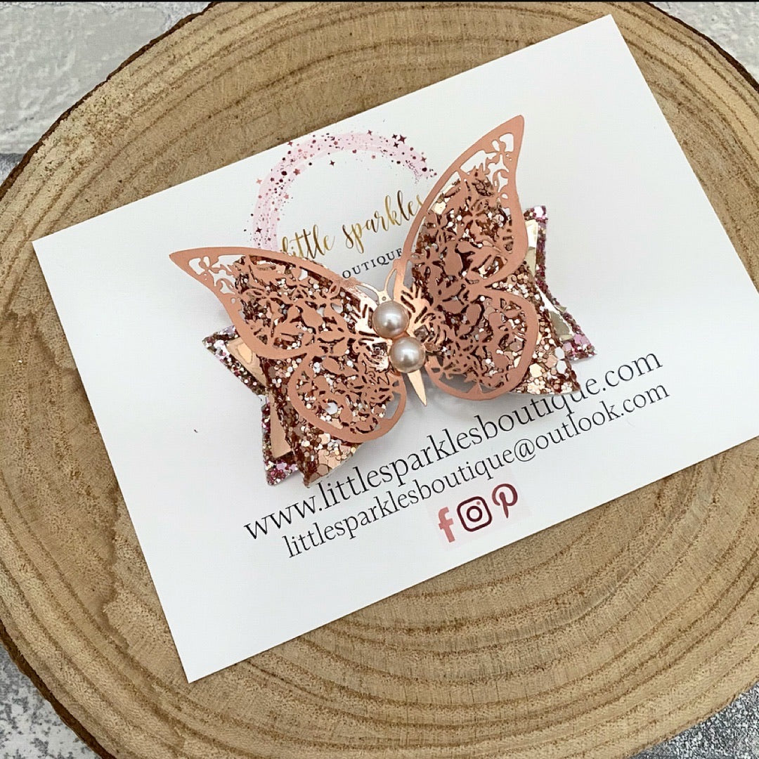 Rose Gold Pearl Butterfly