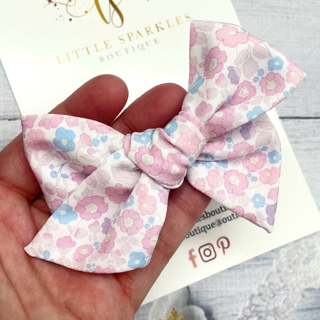 Lilac Floral Fabric Tie Bow