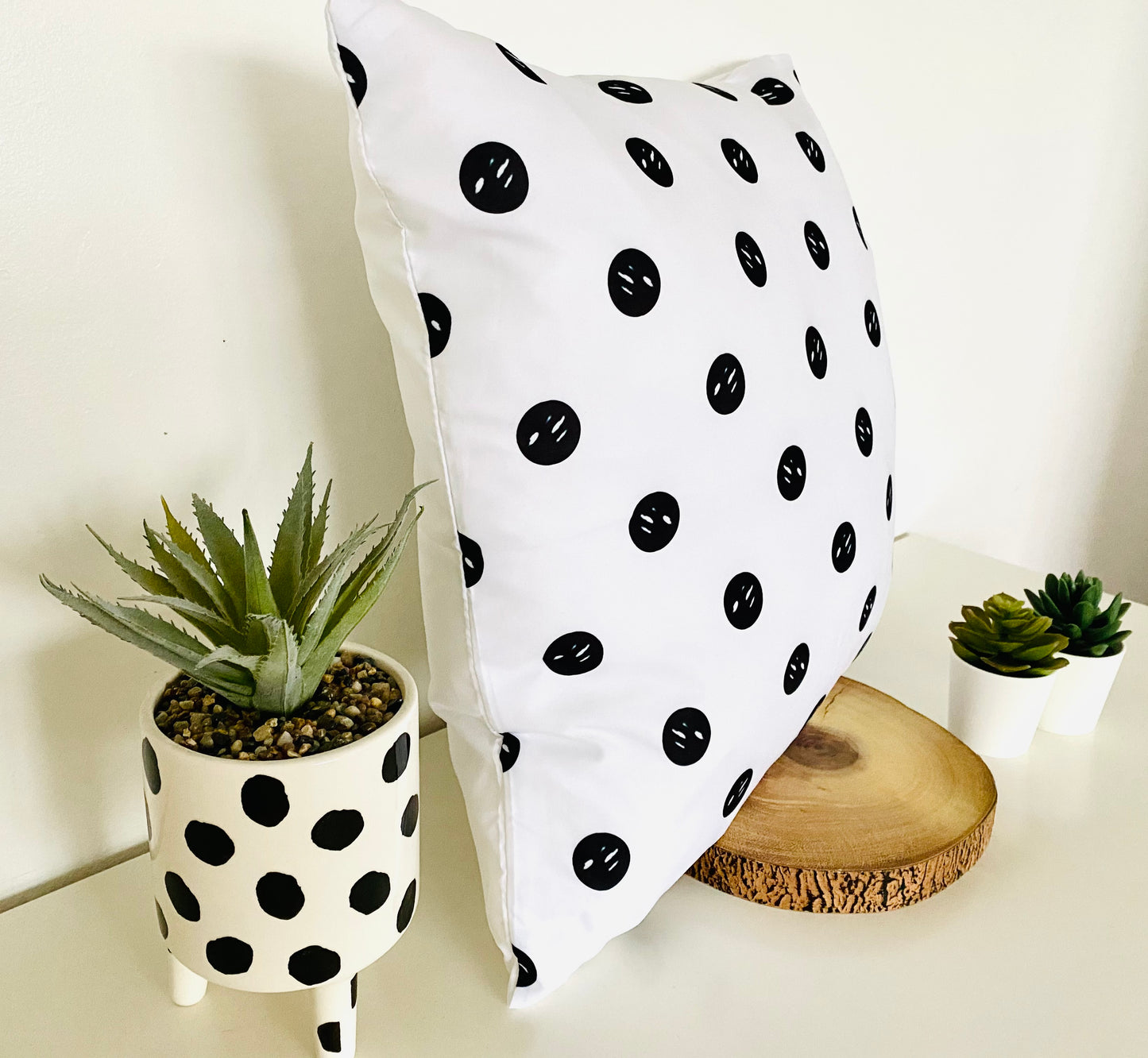 Polka dot monochrome nursery bedroom cushion unisex