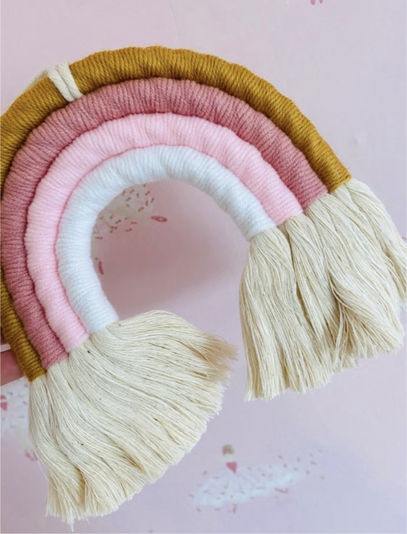 Childrens decor rainbow macrame wall hanging multicolour