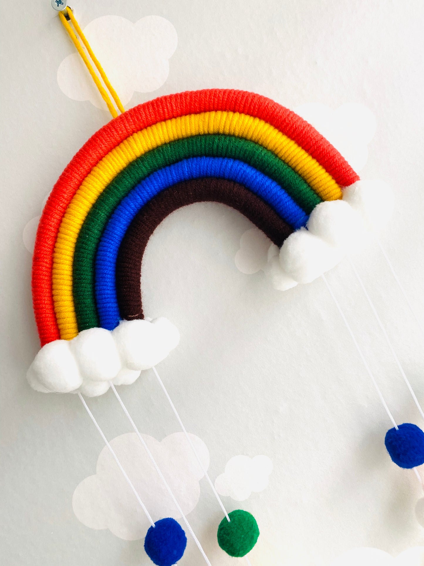 Childrens hanging Pom Pom macrame rainbow wall decor