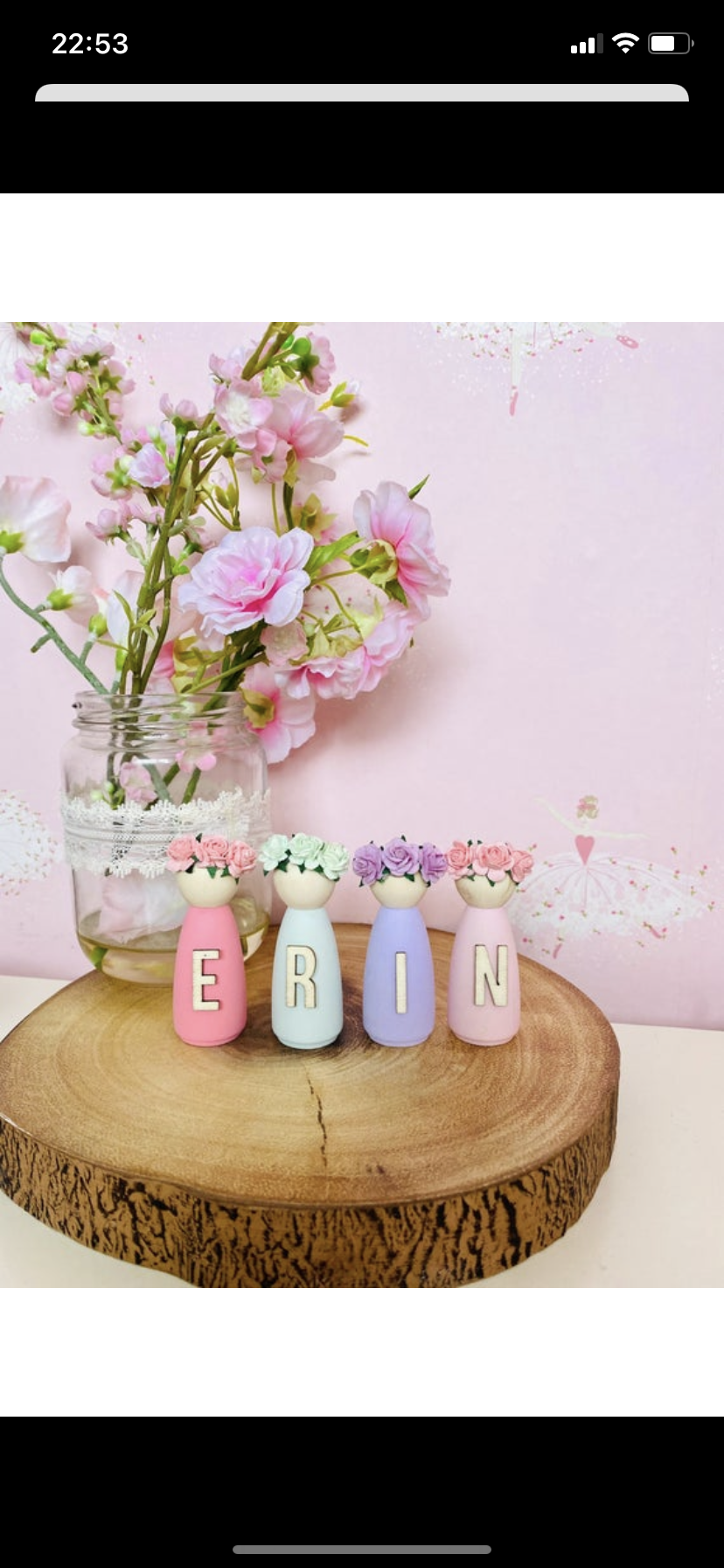 Personalised floral wooden peg dolls