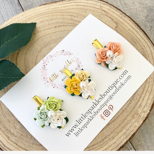 3 Mini Pastel Floral Clips
