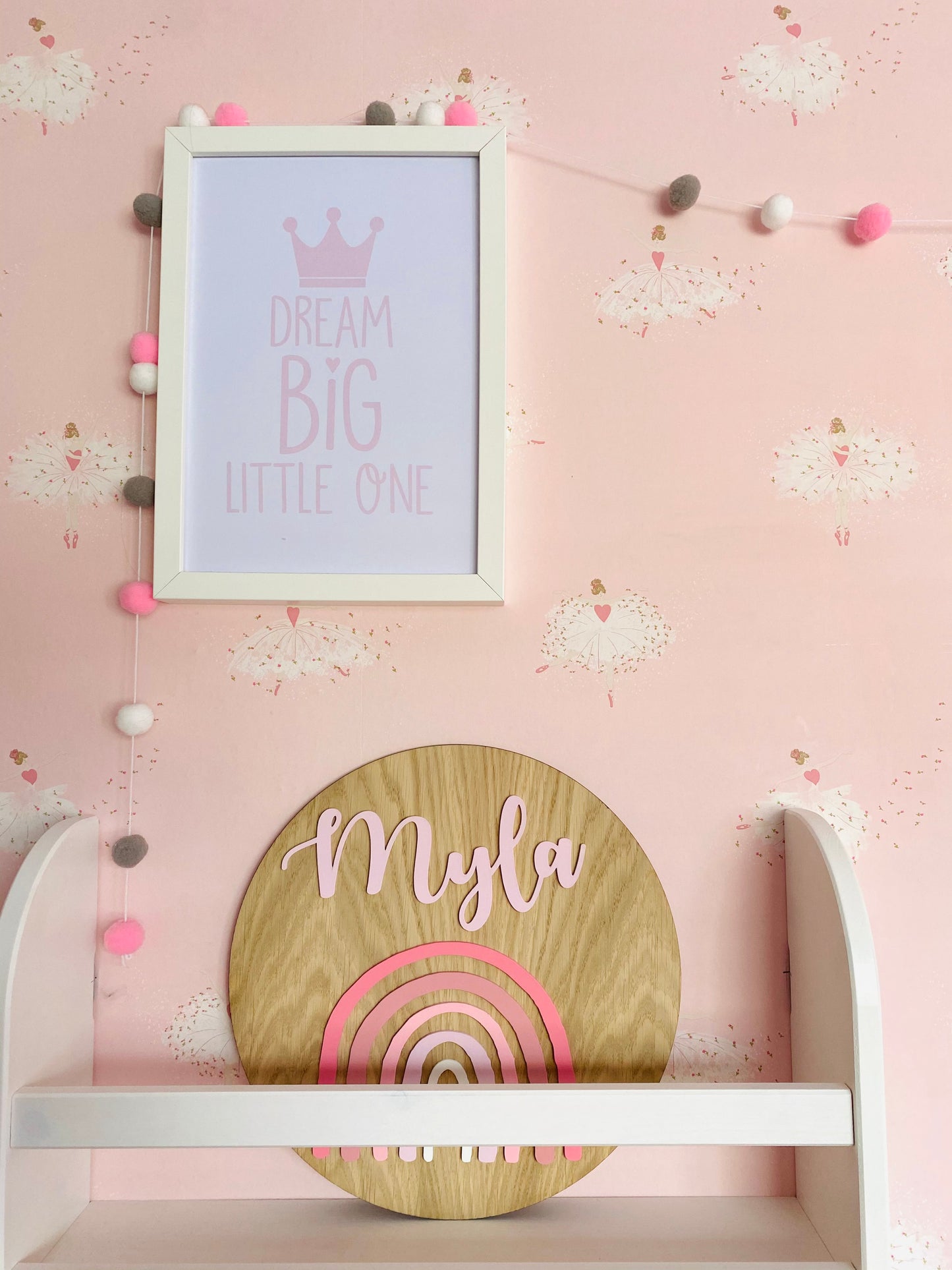 Oak veneer rainbow personalised wooden name plaque