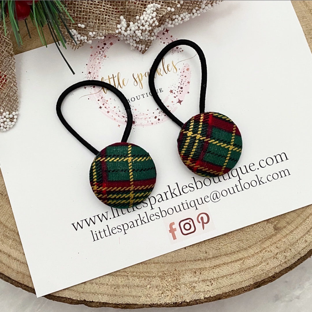 Green Tartan Button Tie Set