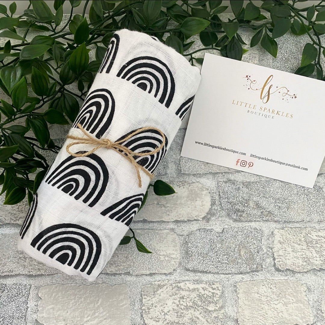 Monochrome Rainbow Muslin Swaddle