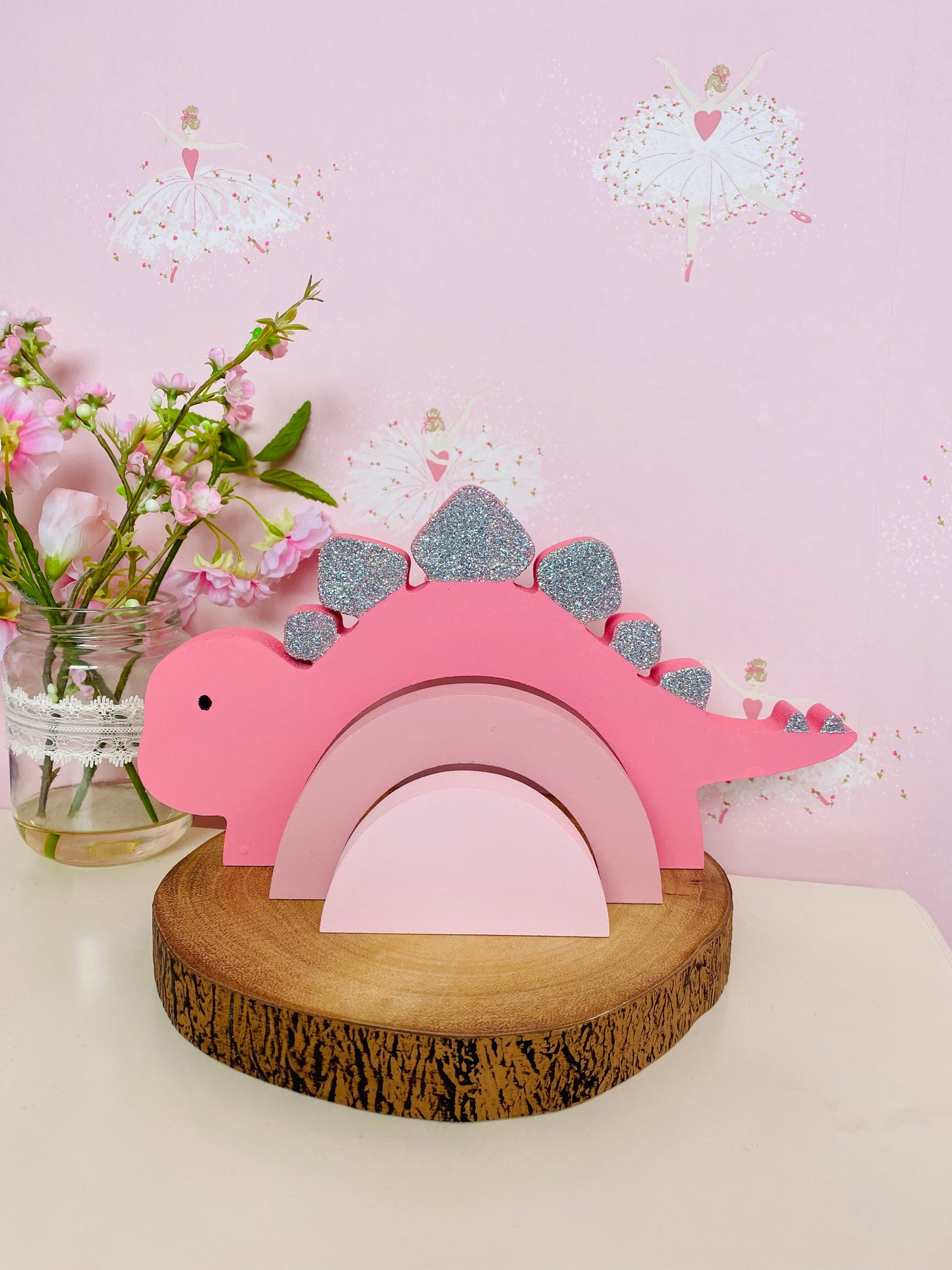 Childrens stacking pink glitter dinosaur girls room decor