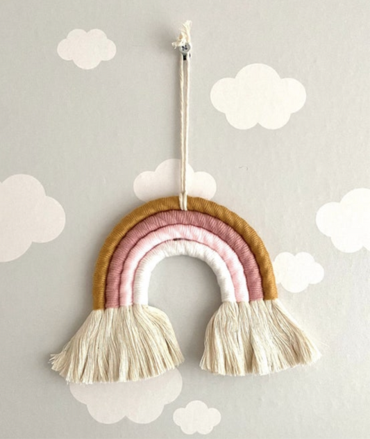 Childrens decor rainbow macrame wall hanging multicolour