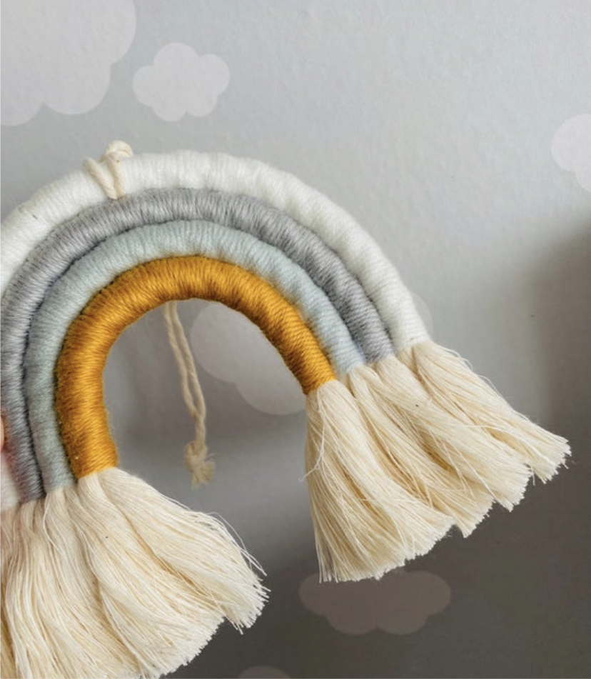 Childrens decor rainbow macrame wall hanging multicolour