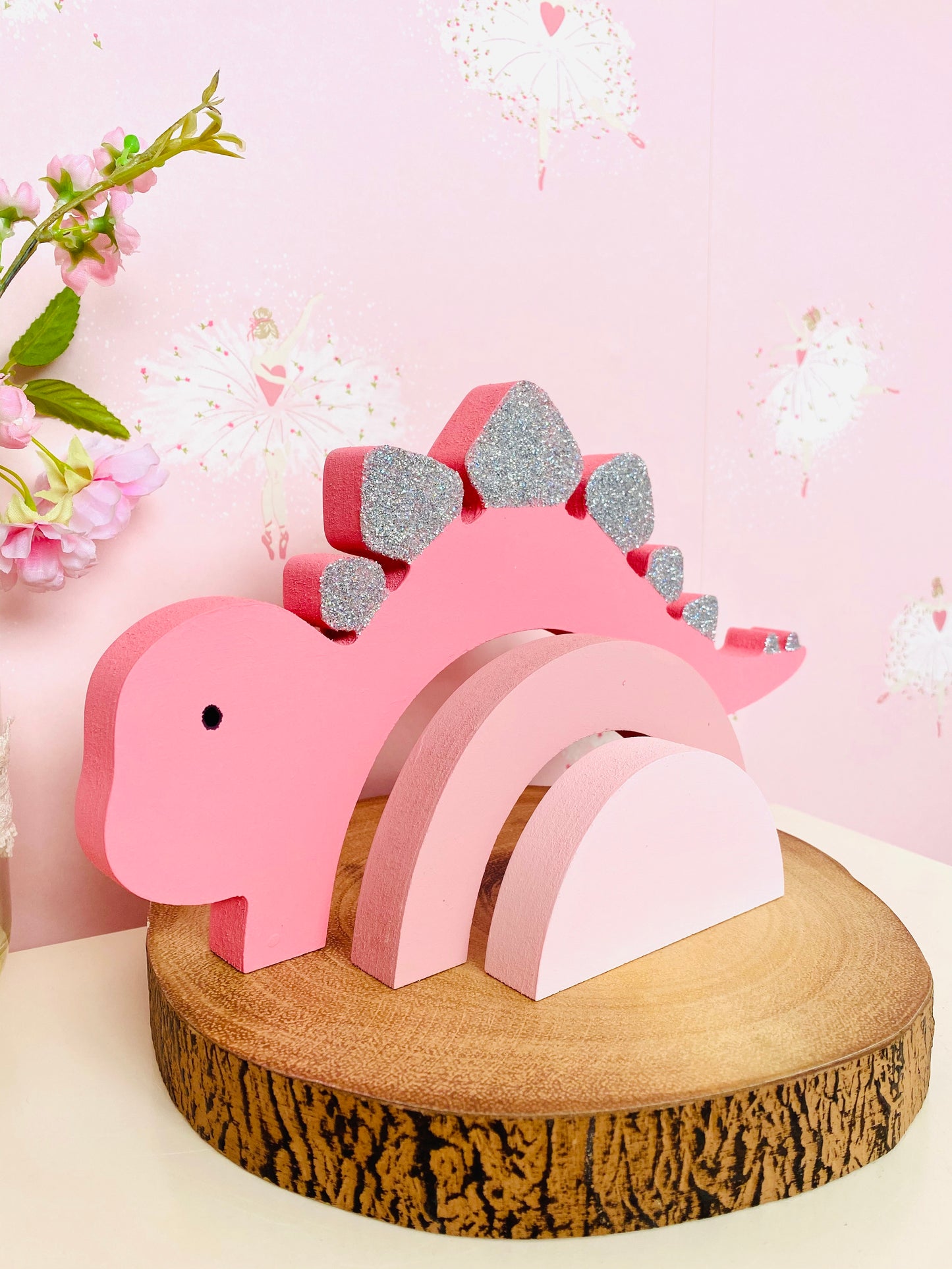 Childrens stacking pink glitter dinosaur girls room decor
