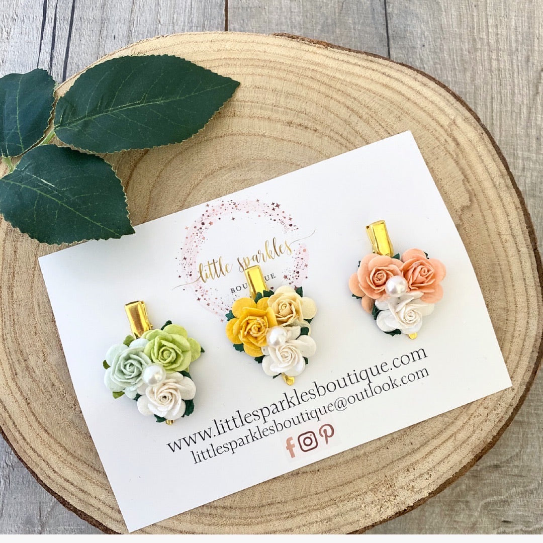 3 Mini Pastel Floral Clips