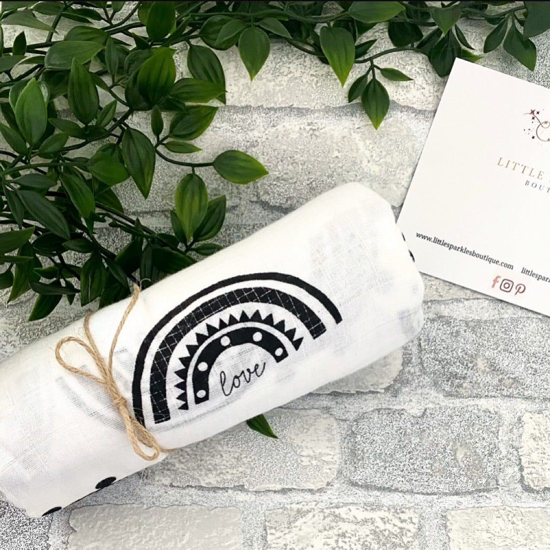 Monochrome Rainbow Love Muslin Swaddle