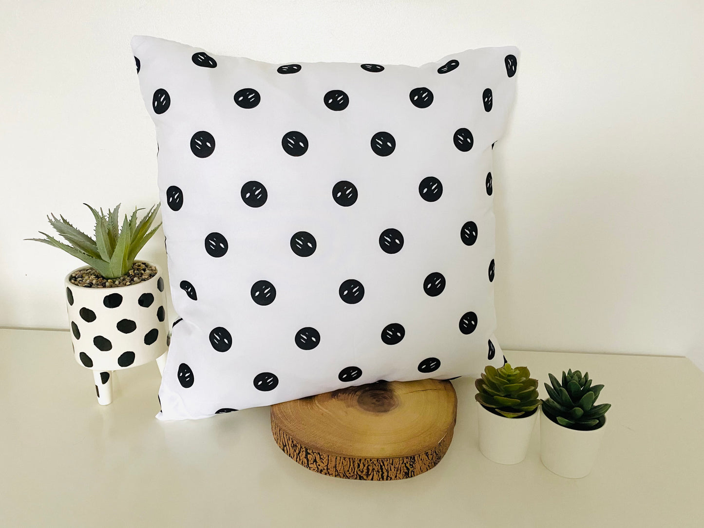 Polka dot monochrome nursery bedroom cushion unisex