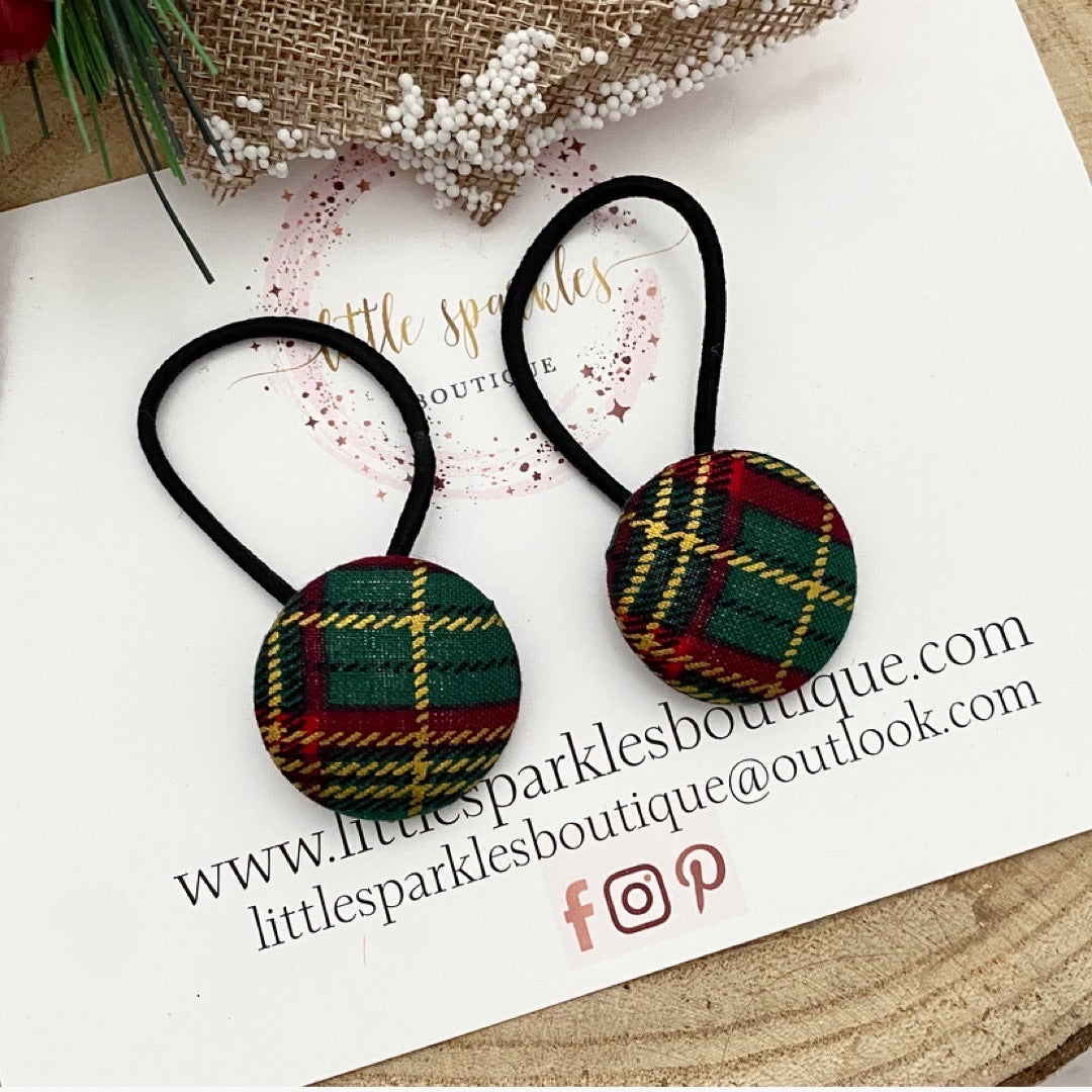 Green Tartan Button Tie Set