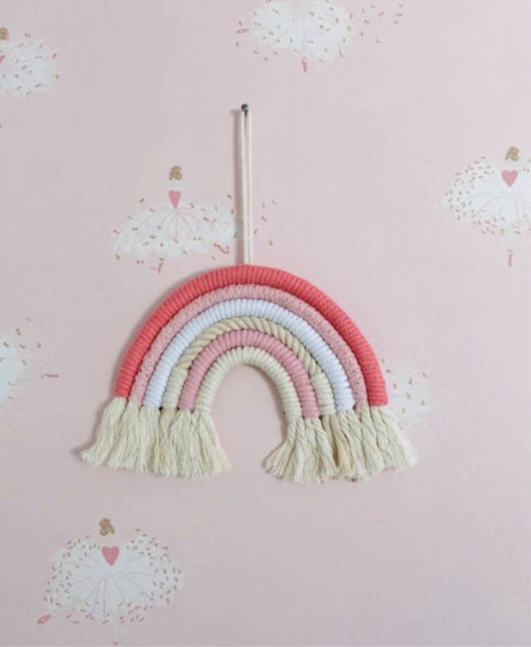 Childrens decor rainbow macrame wall hanging multicolour