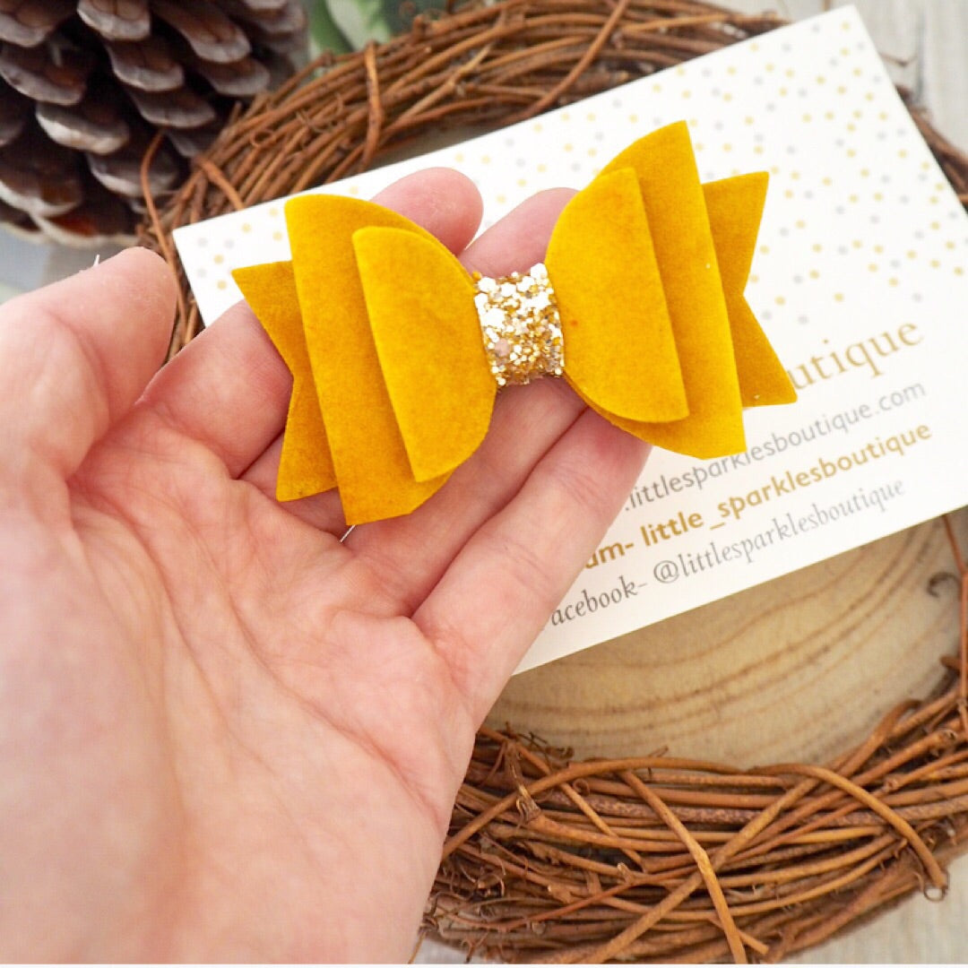 Velvet Suede Mustard Bow