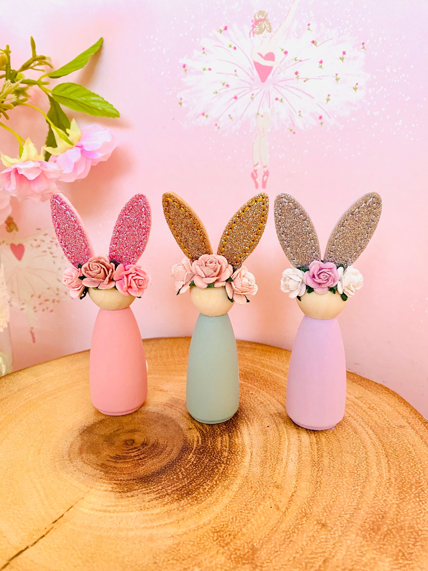 Set of 3 Bunny rabbit peg dolls