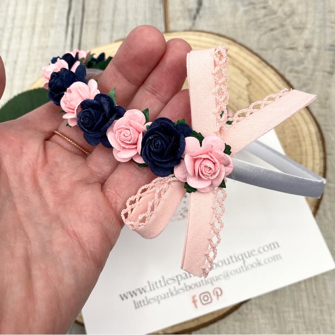 Navy And Pink Aliceband