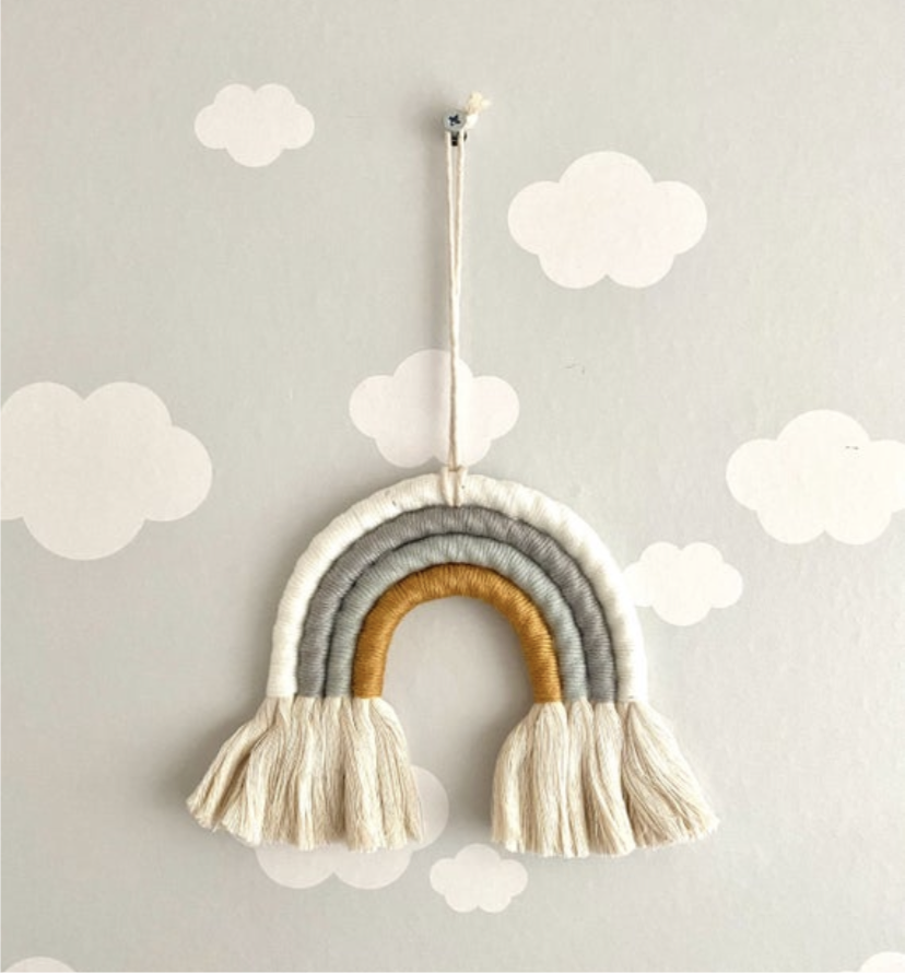 Childrens decor rainbow macrame wall hanging multicolour