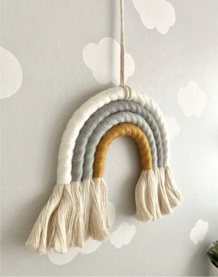 Childrens decor rainbow macrame wall hanging multicolour