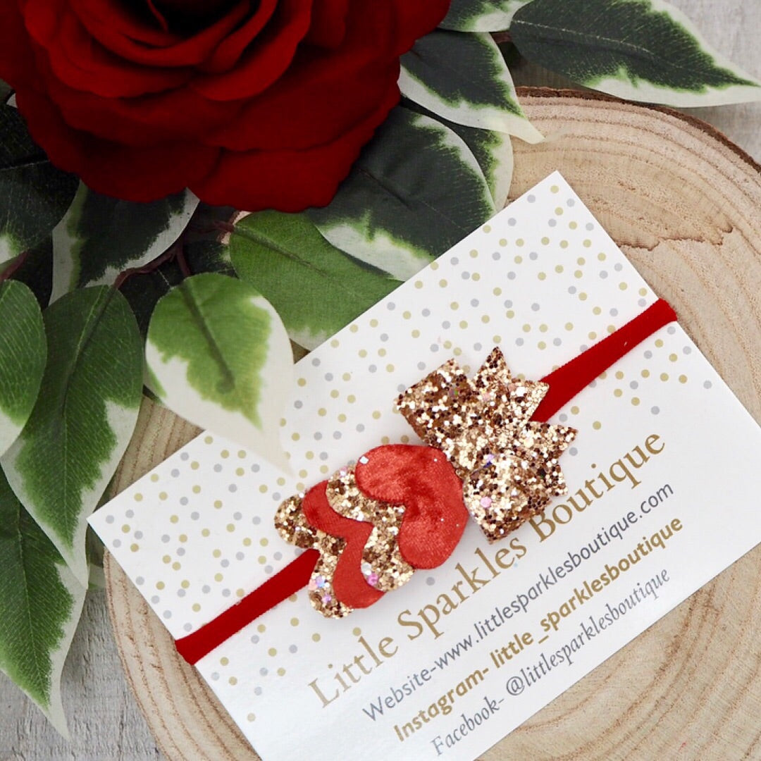 Red And Gold Heart Headband