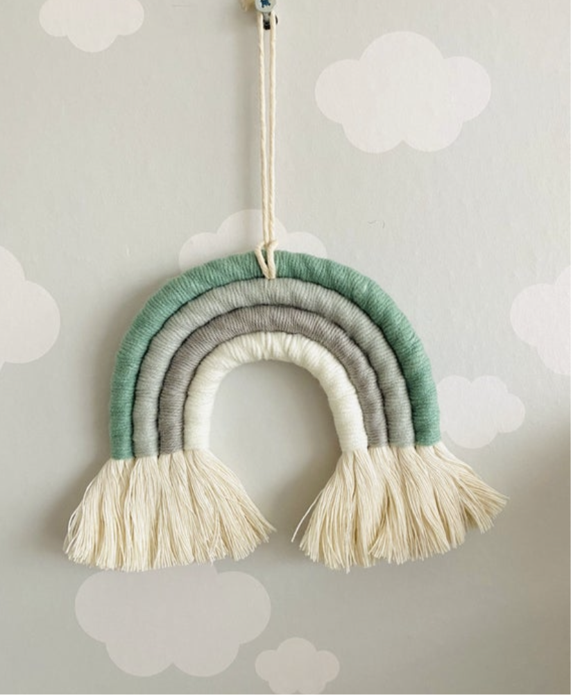 Childrens decor rainbow macrame wall hanging multicolour