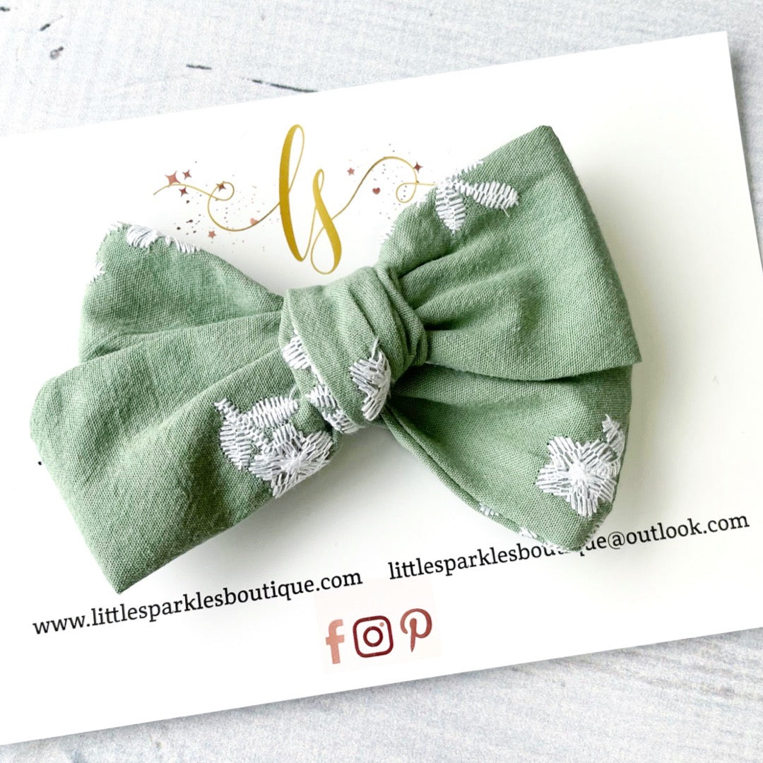 Sage Floral Detail Fabric Bow