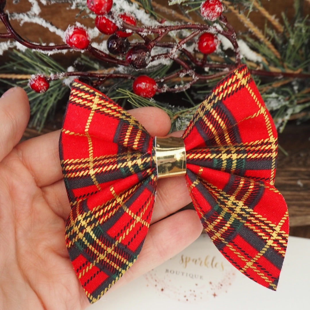 Red Tartan And Gold Sailor Bow