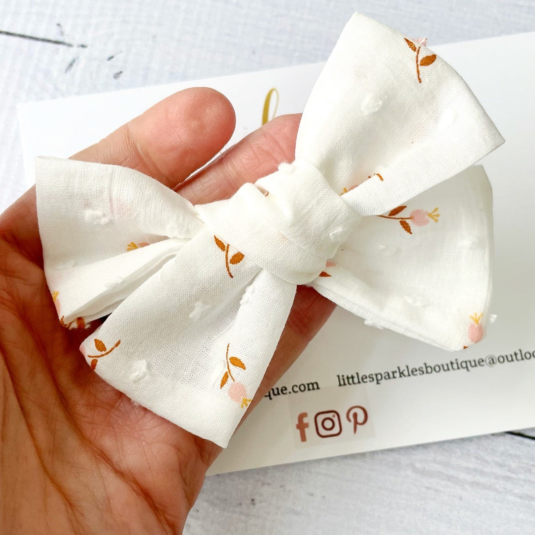 White Floral Detail Fabric Bow