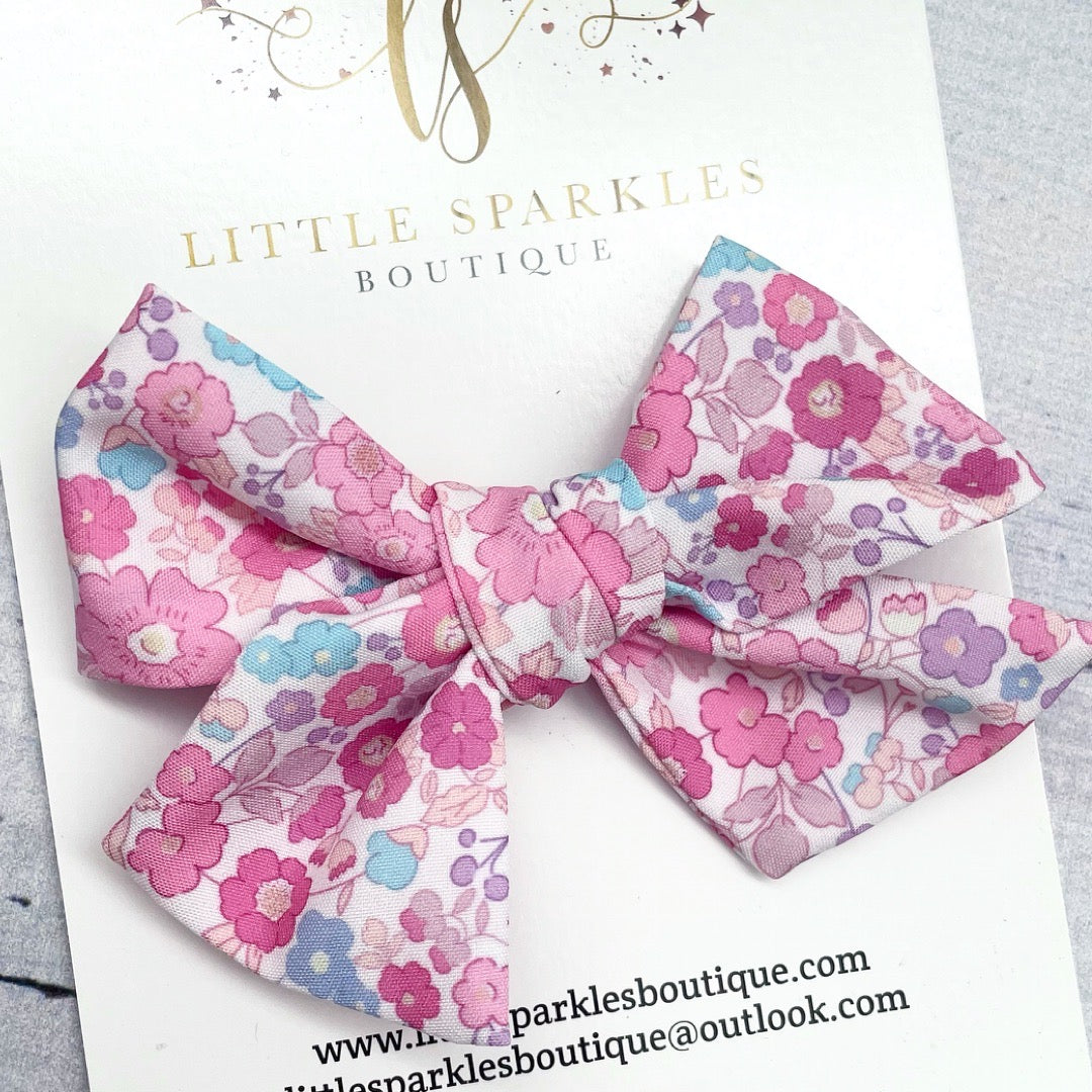 Pink Floral Fabric Tie Bow