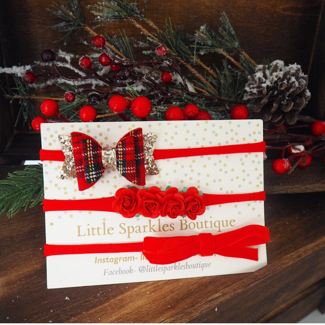 Tartan,Flower,Tie Bow Set