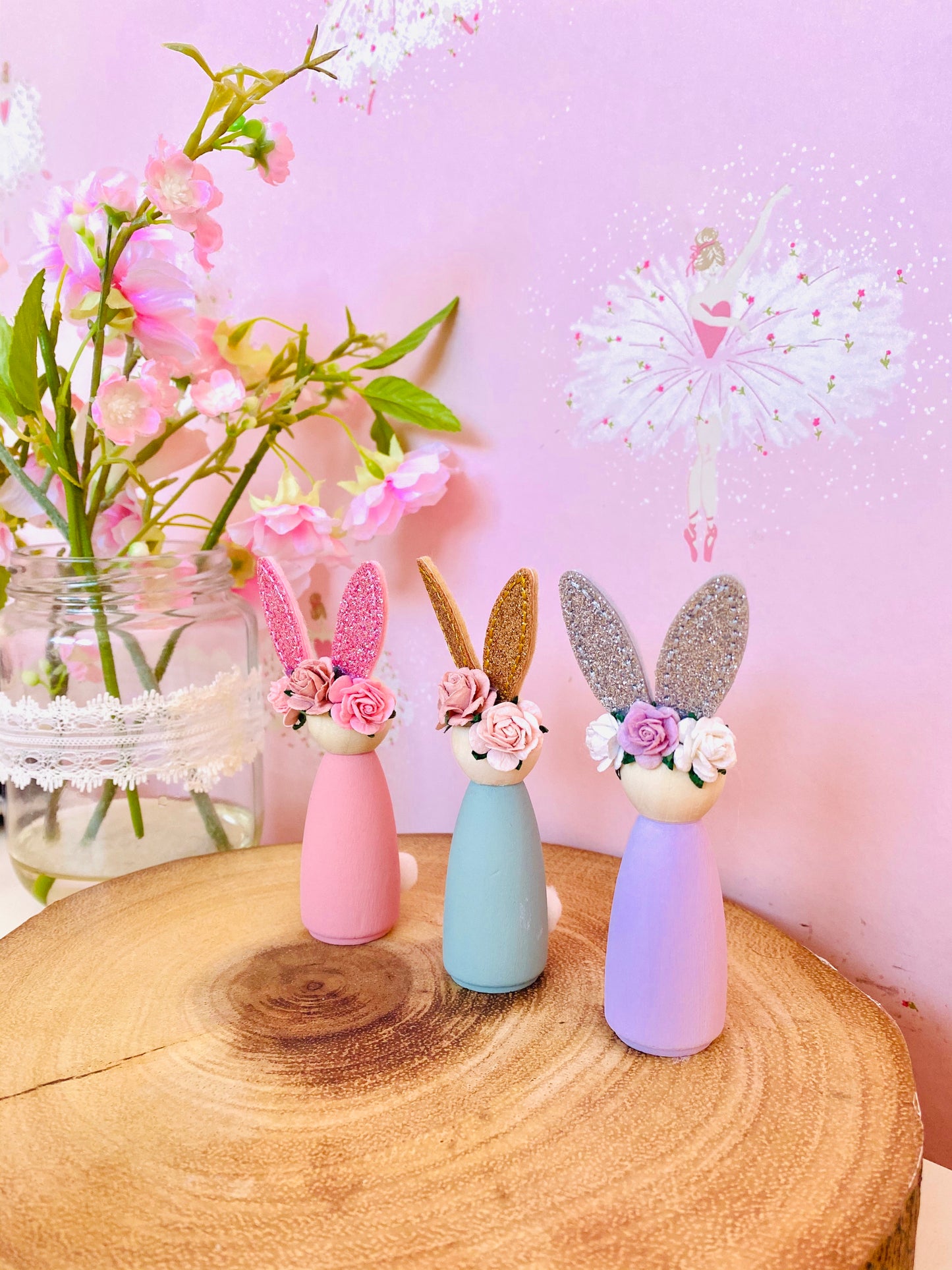 Set of 3 Bunny rabbit peg dolls