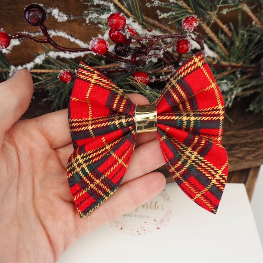 Red Tartan And Gold Sailor Bow